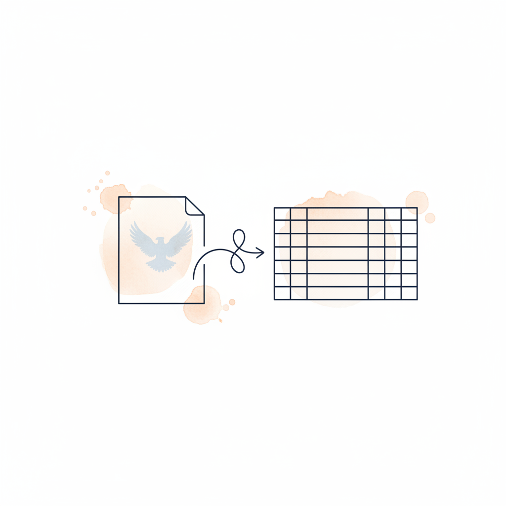 Watercolour illustration of a Barclays bank statement transforming into a CSV spreadsheet