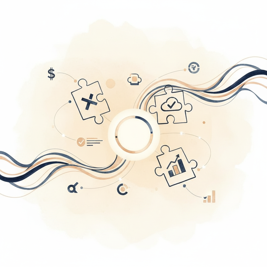 Watercolour illustration of software platforms connecting together
