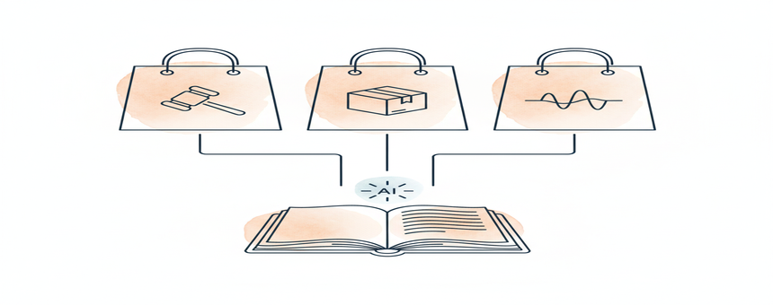 Watercolour illustration of merchant platform settlements being broken down into journal entries