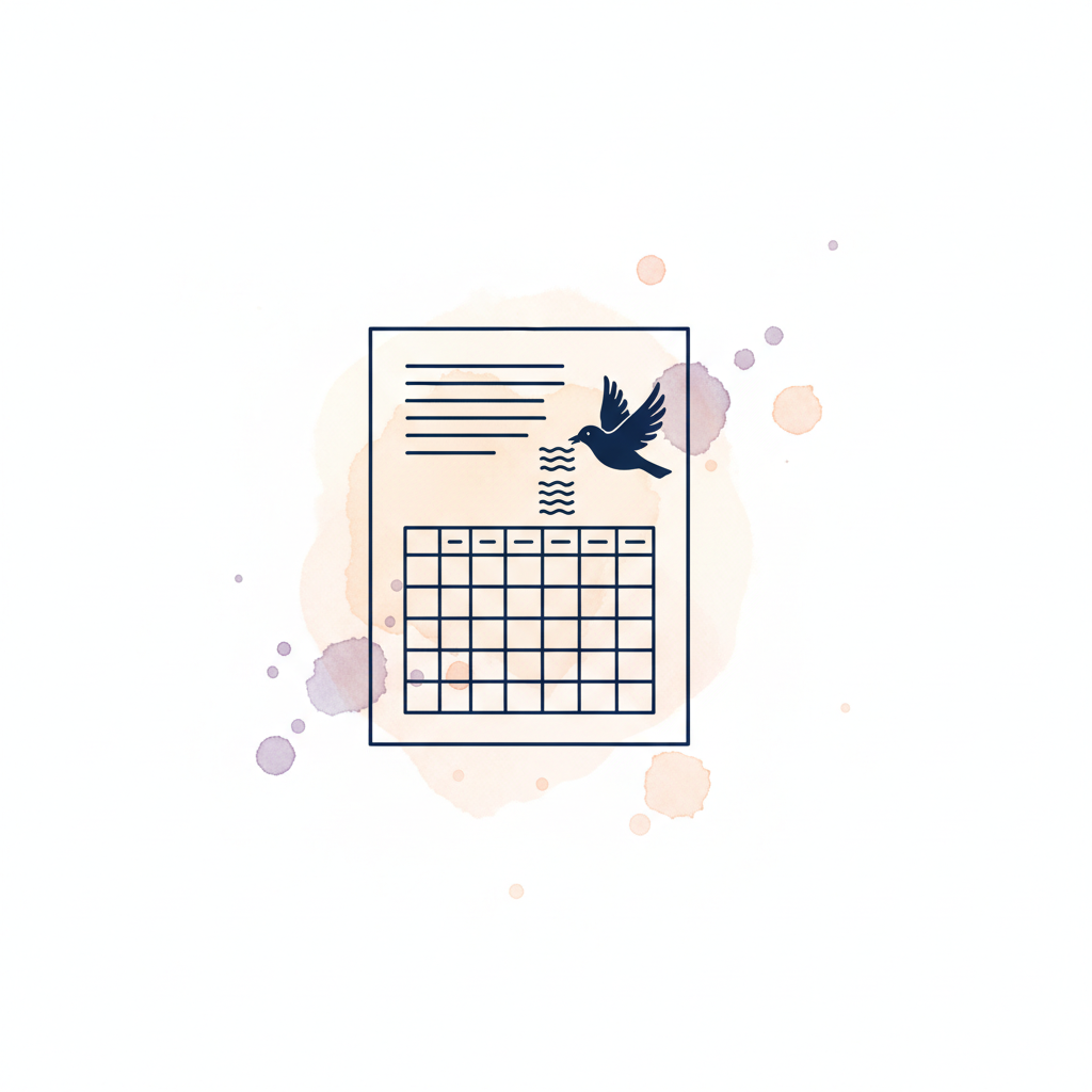 Watercolour illustration of a Starling bank statement with a bird carrying data rows