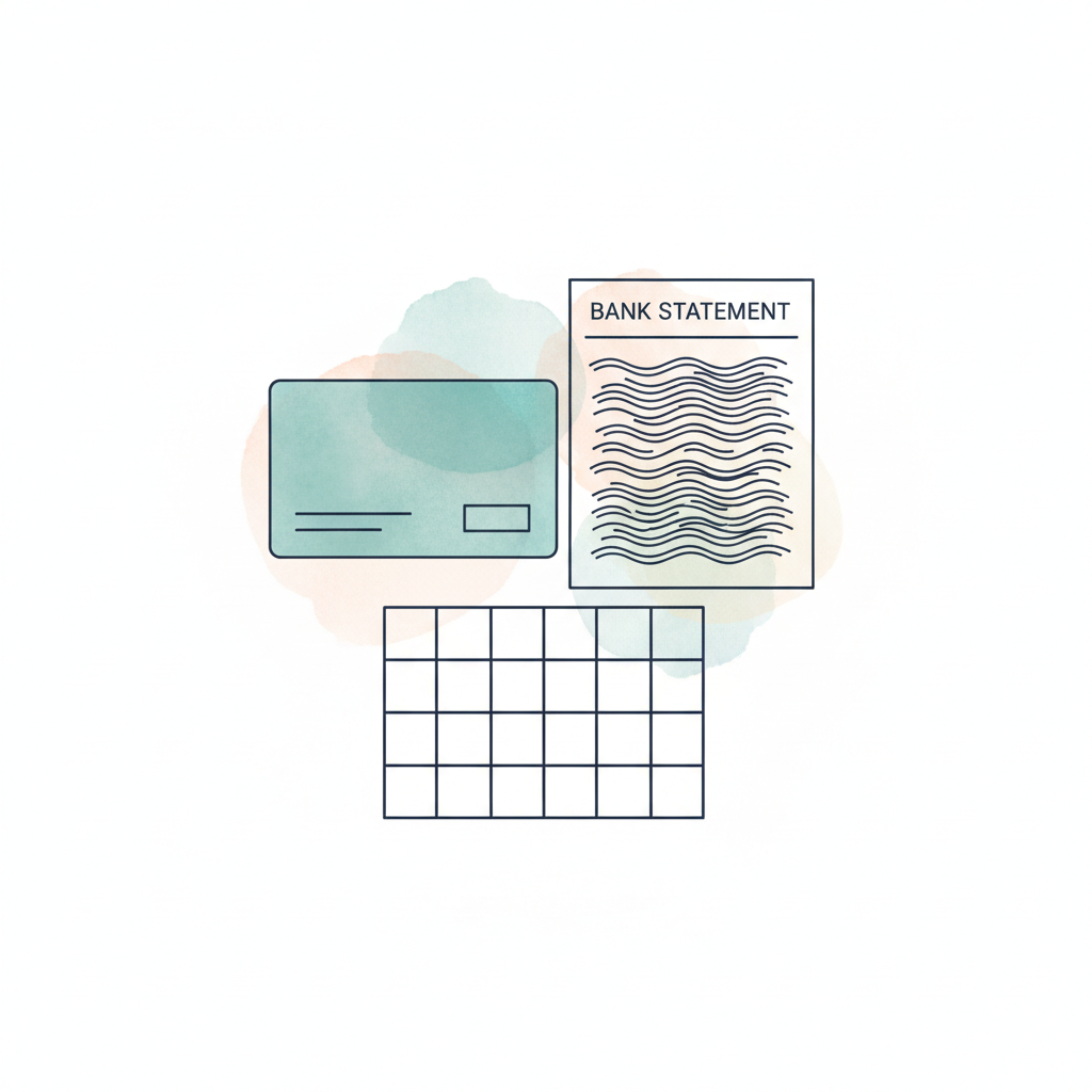 Watercolour illustration of a Tide bank statement with ocean waves carrying data into a spreadsheet