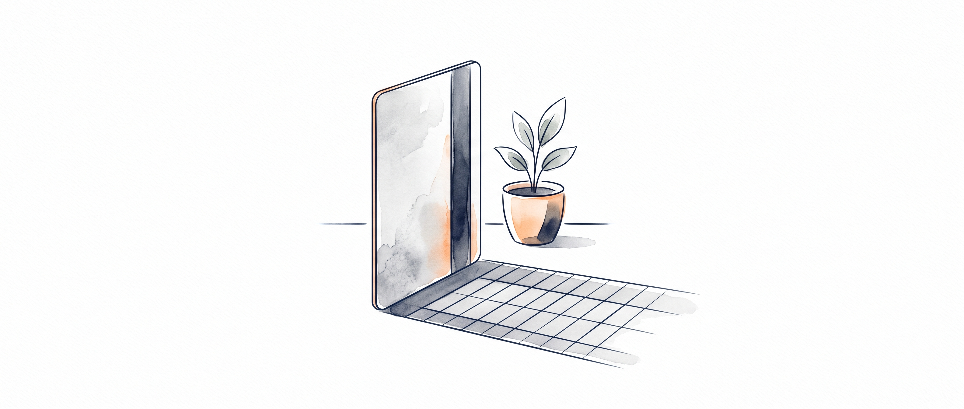 Watercolor illustration of a payment card on edge casting a shadow that becomes spreadsheet columns